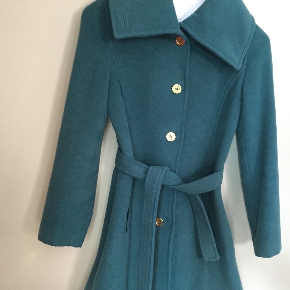 Coach Peacoat Belted. Teal. Wool w/Silk Lining.